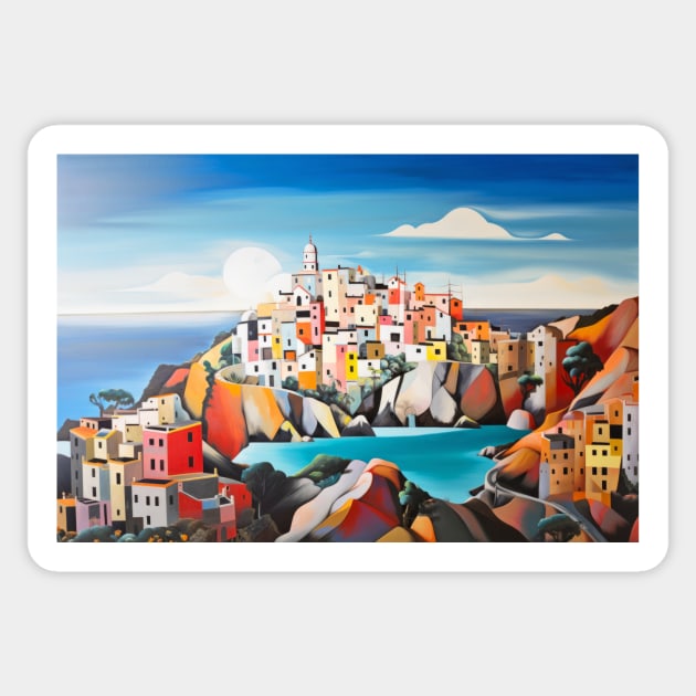 Village Port Concept Abstract Colorful Scenery Painting Sticker by Cubebox